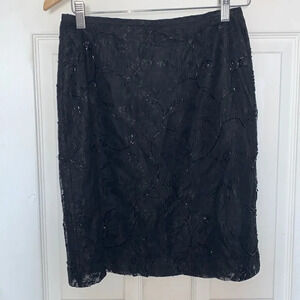 Ann Taylor Sequined Lace Skirt Black Size 4